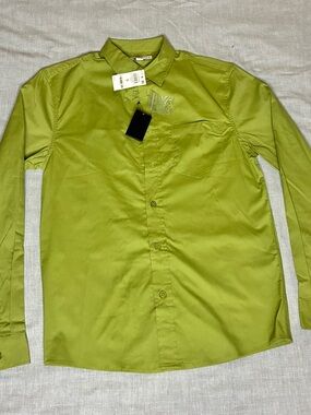 And Now This Men's Long-Sleeve Button Down Dress Shirt in Olive Green